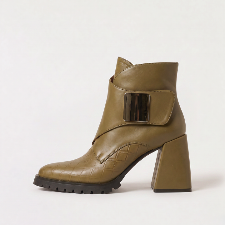 Women's Stylish Leather Platform Heeled Ankle Boots