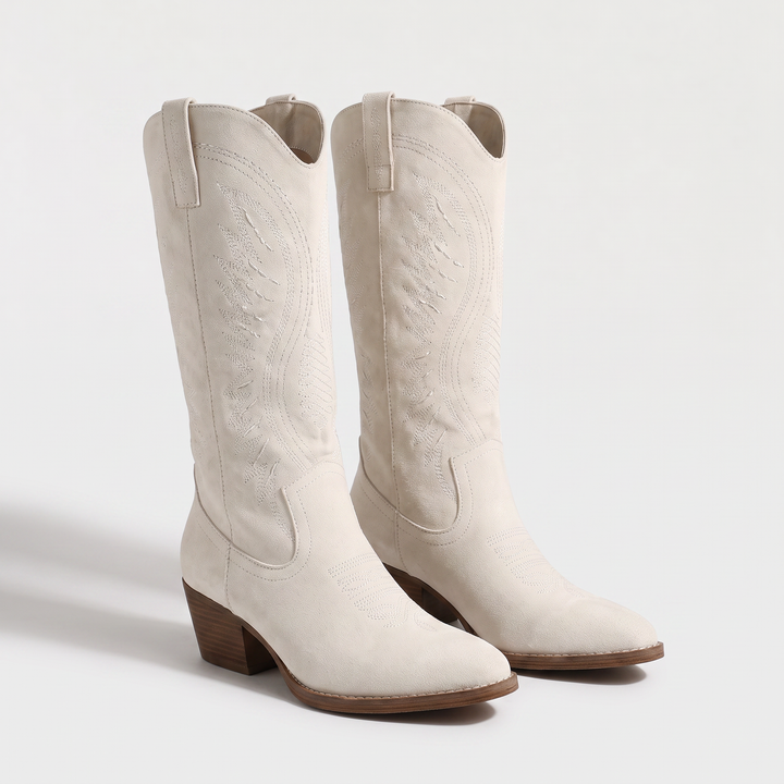 Women's Stylish Leather Embroidered Knee-High Western Boots