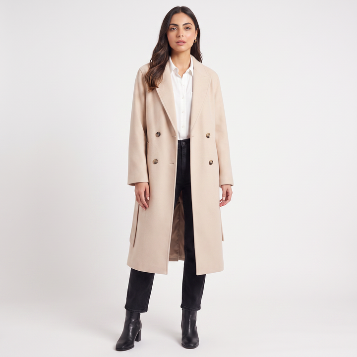 Women's Classic Long Wool Blend Button-Up Coat