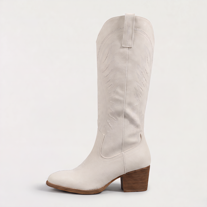 Women's Stylish Leather Embroidered Knee-High Western Boots