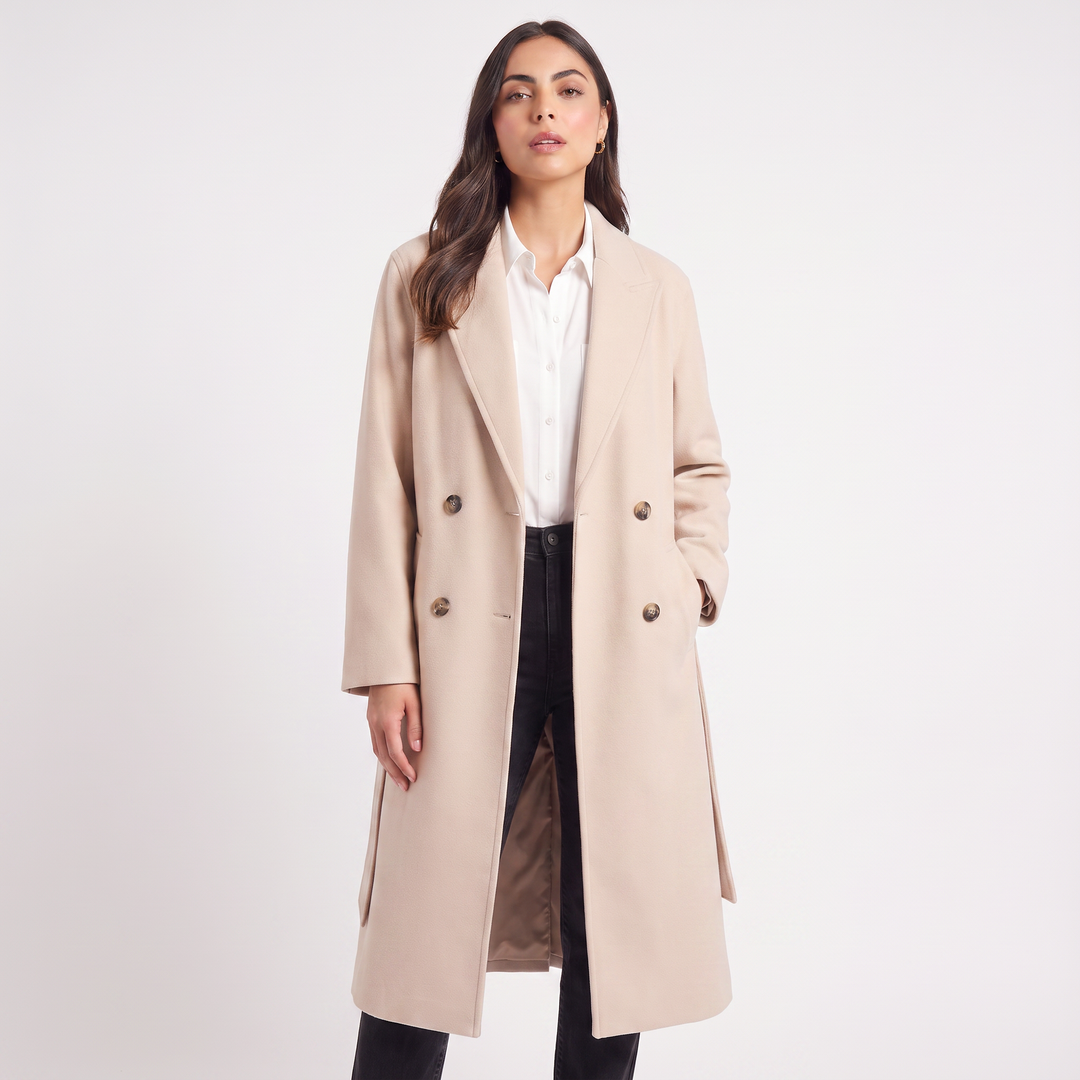 Women's Classic Long Wool Blend Button-Up Coat