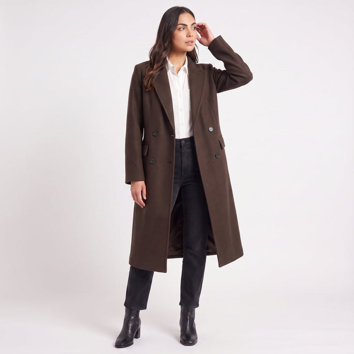Women's Classic Long Wool Blend Button-Up Coat