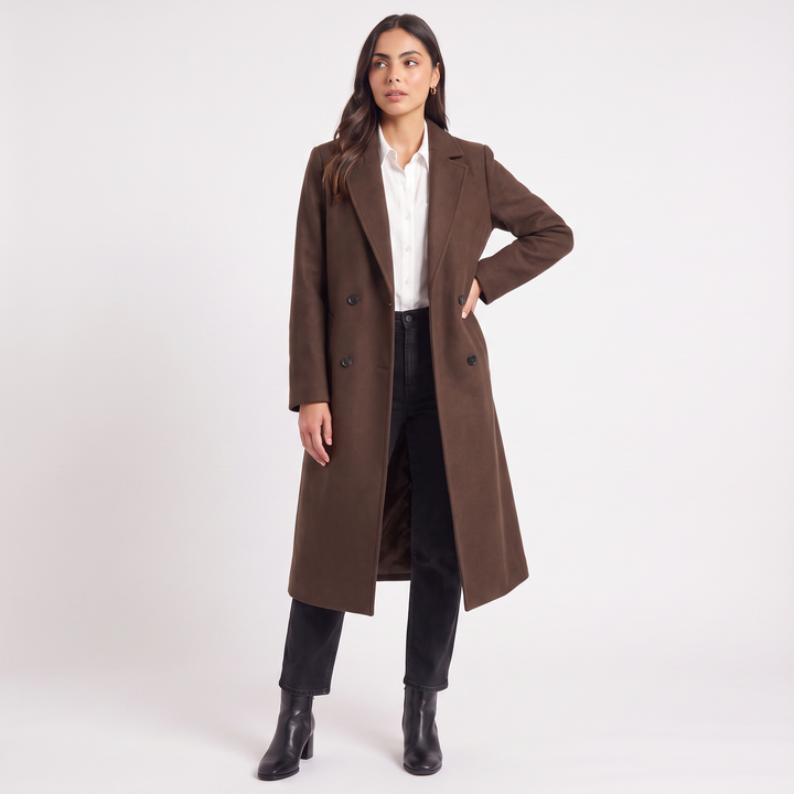 Women's Classic Long Wool Blend Button-Up Coat