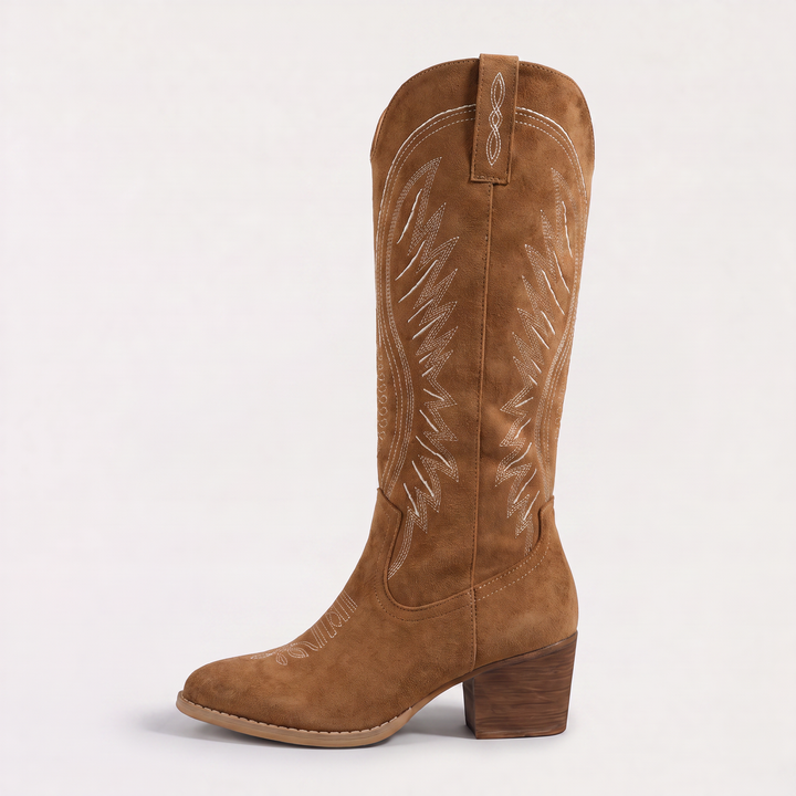 Women's Stylish Leather Embroidered Knee-High Western Boots