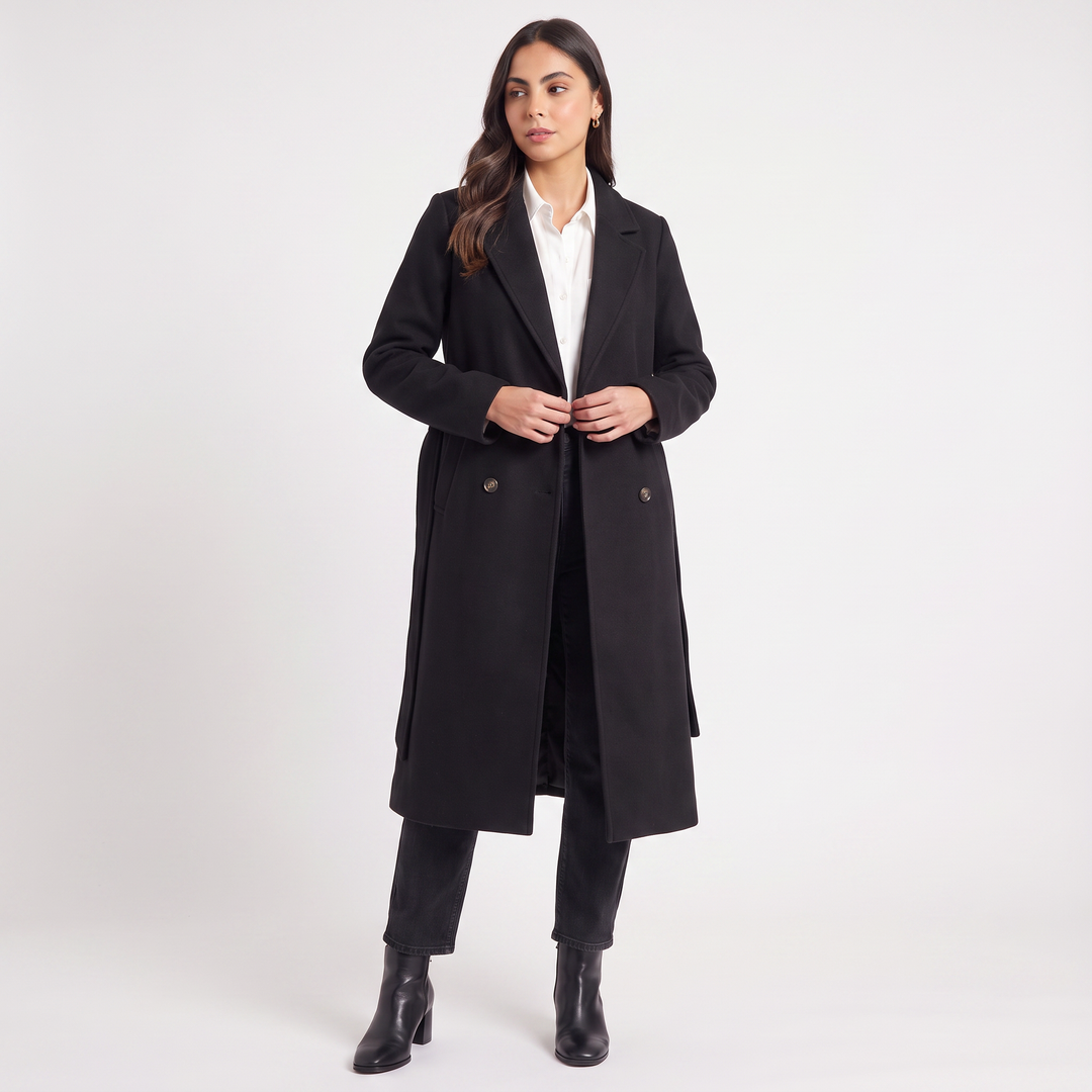 Women's Classic Long Wool Blend Button-Up Coat