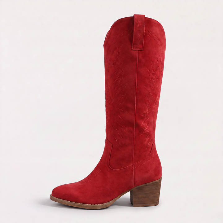 Women's Stylish Leather Embroidered Knee-High Western Boots