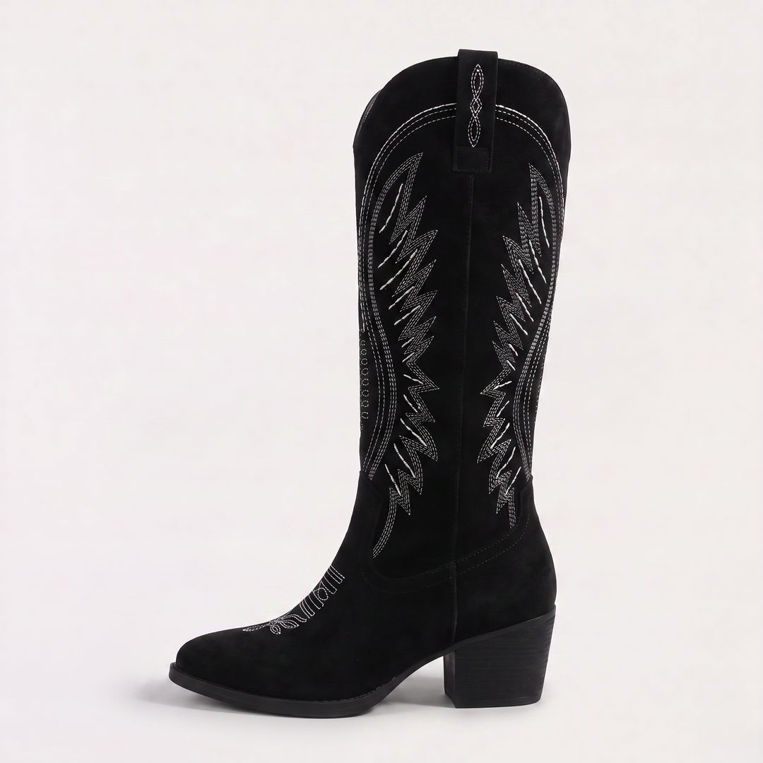 Women's Stylish Leather Embroidered Knee-High Western Boots