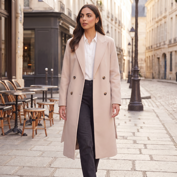 Women's Classic Long Wool Blend Button-Up Coat