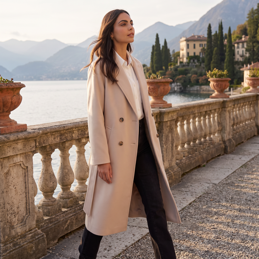 Women's Classic Long Wool Blend Button-Up Coat