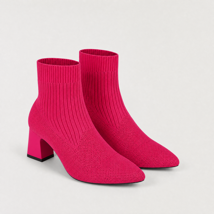 Women's Bohemian Mid-Calf Leather Slip-On Chunky Heel Boots