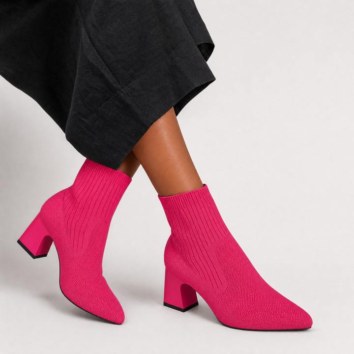 Women's Bohemian Mid-Calf Leather Slip-On Chunky Heel Boots