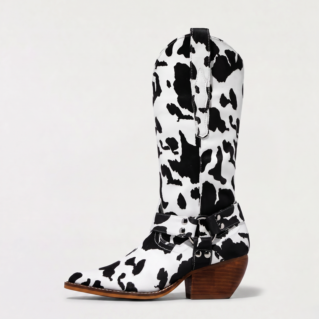 Women's Stylish Leather Block Heel Cowboy Boots