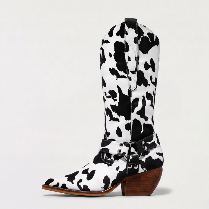 Women's Stylish Leather Block Heel Cowboy Boots