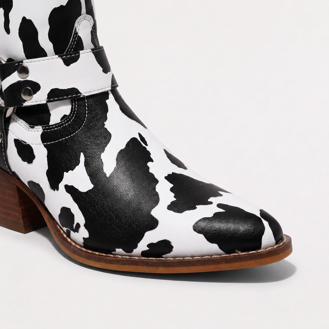 Women's Stylish Leather Block Heel Cowboy Boots