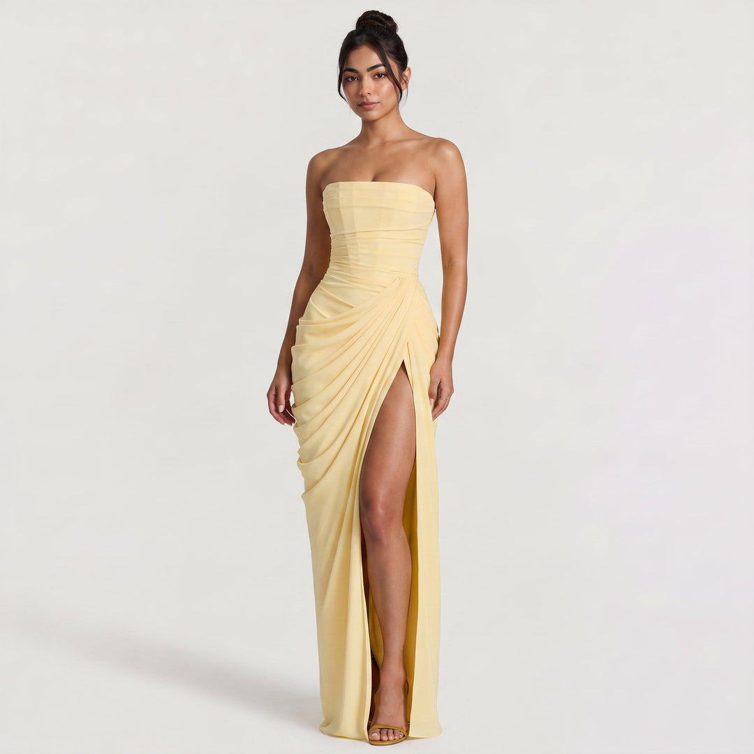 Women's Elegant Strapless Draped Maxi Dress
