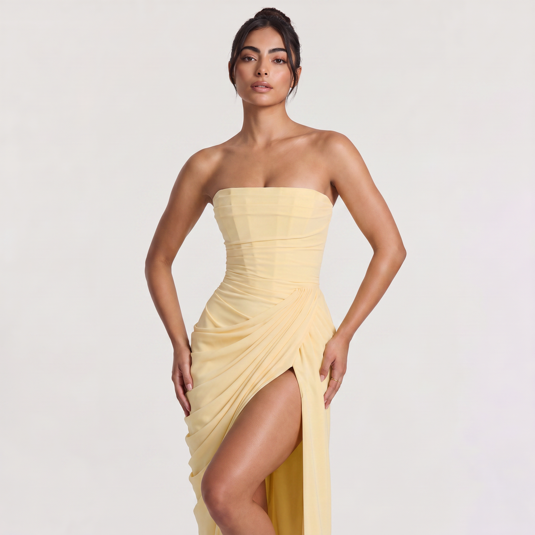 Women's Elegant Strapless Draped Maxi Dress