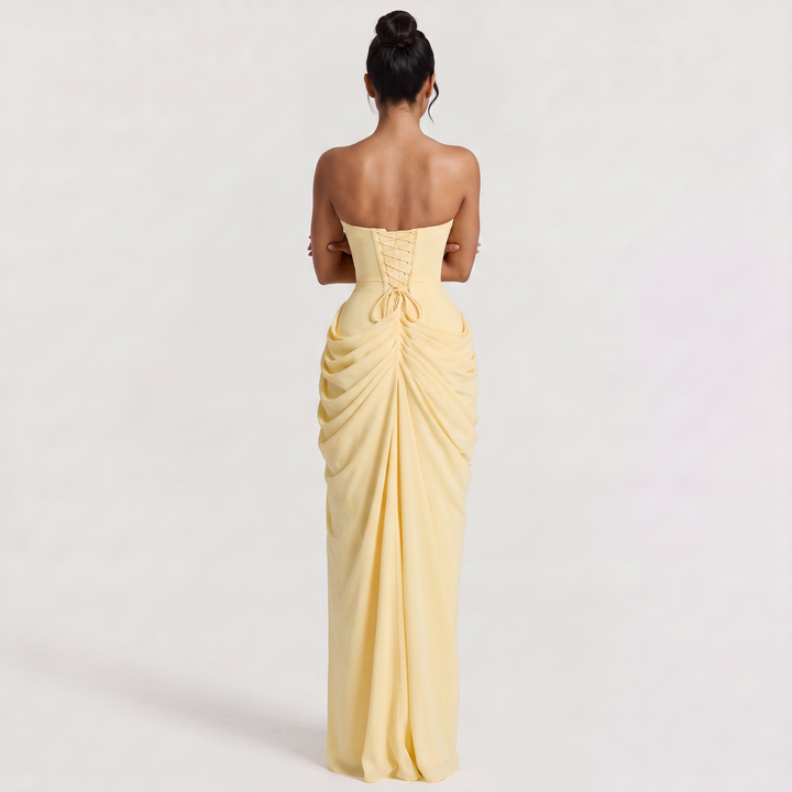 Women's Elegant Strapless Draped Maxi Dress