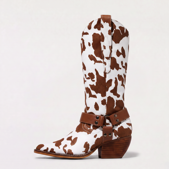Women's Stylish Leather Block Heel Cowboy Boots