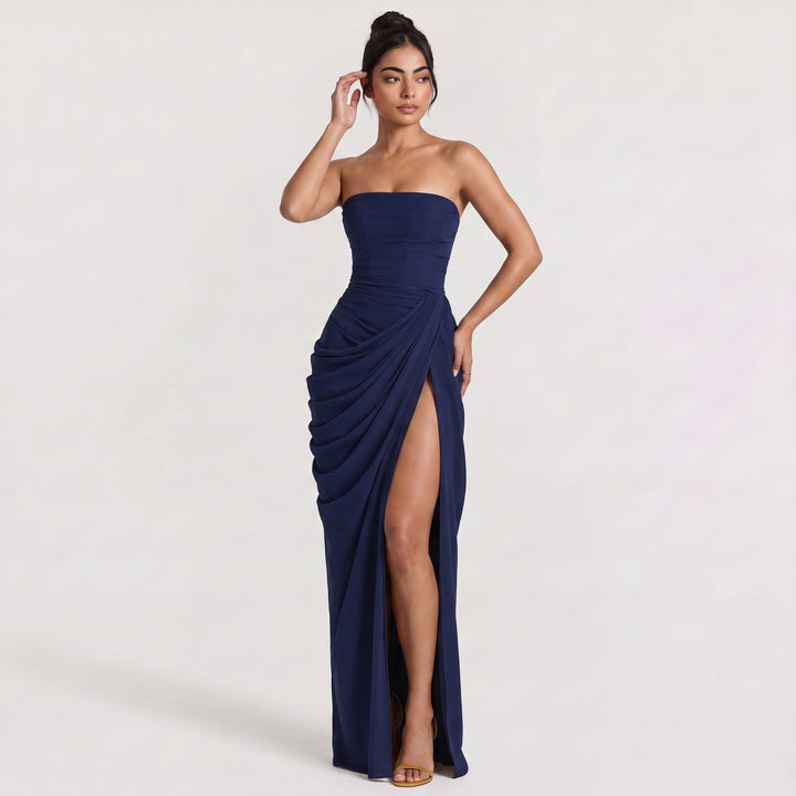 Women's Elegant Strapless Draped Maxi Dress