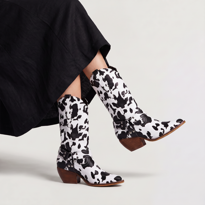 Women's Stylish Leather Block Heel Cowboy Boots