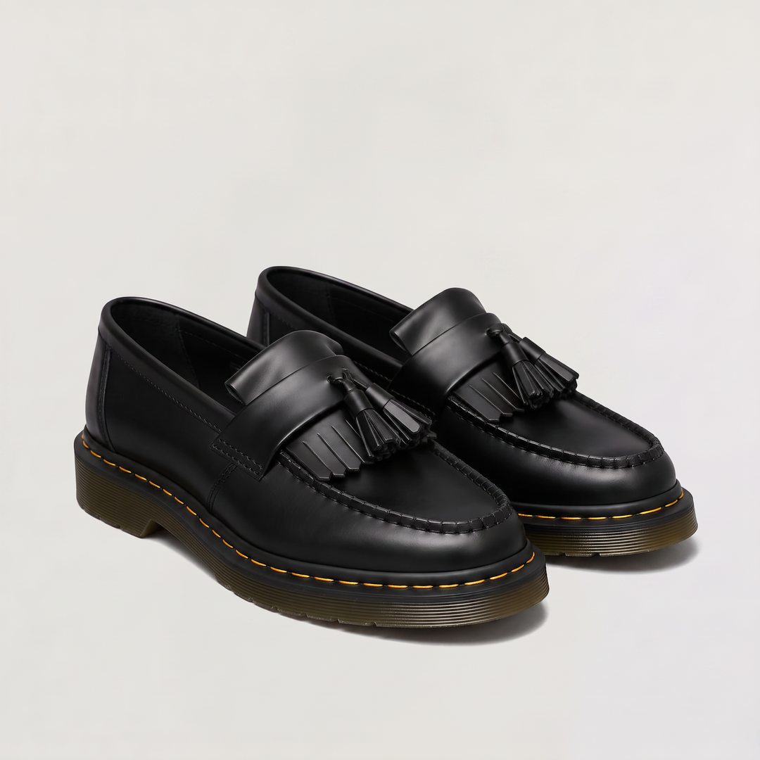 Men's Classic Leather Tassel Slip-On Loafers with Low Heel