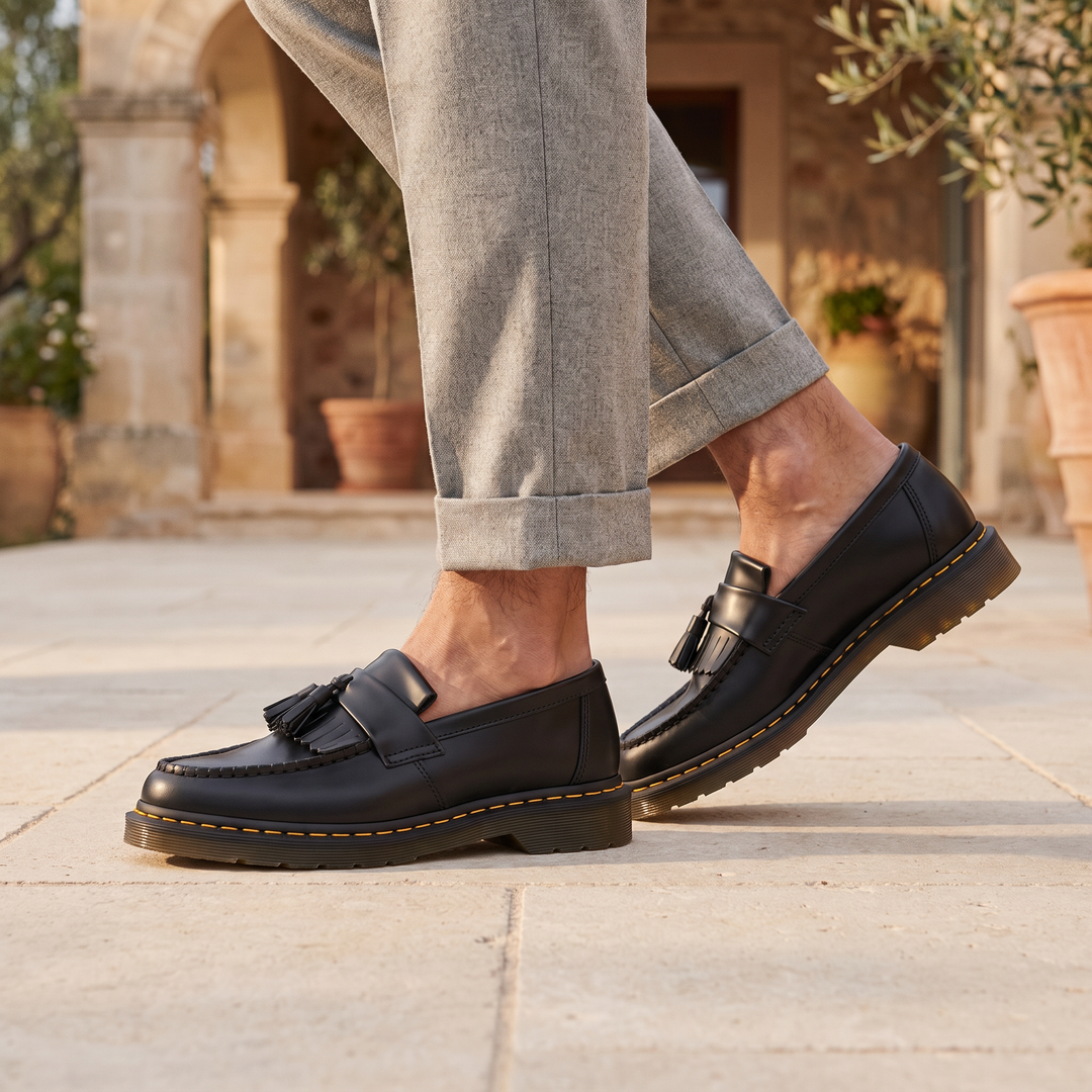 Men's Classic Leather Tassel Slip-On Loafers with Low Heel