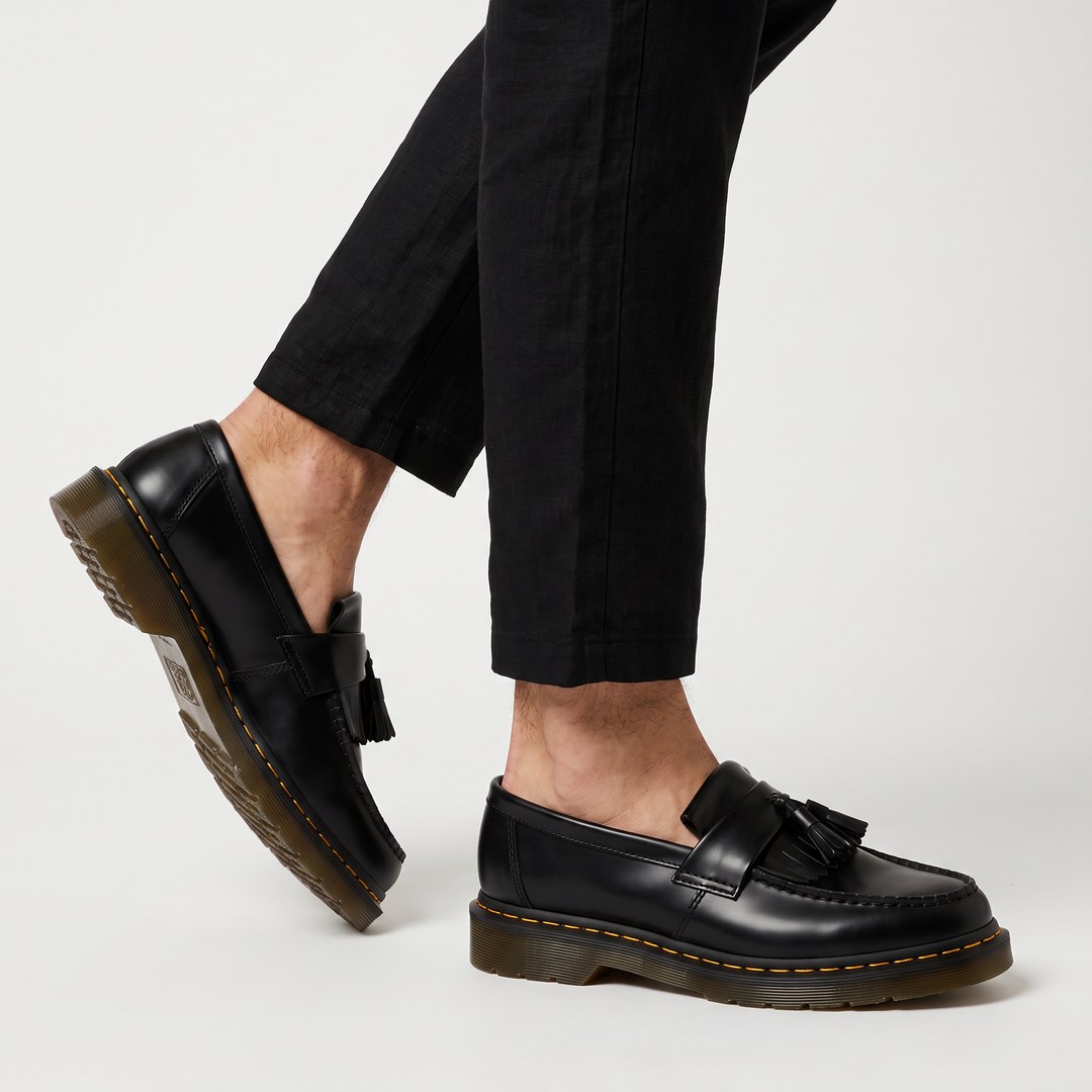 Men's Classic Leather Tassel Slip-On Loafers with Low Heel