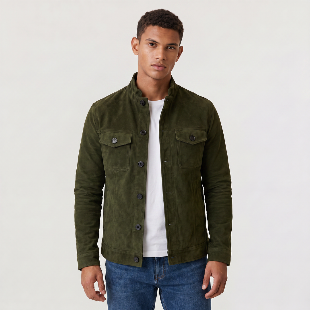 Men's Classic Suede-Look Button-Up Trucker Jacket