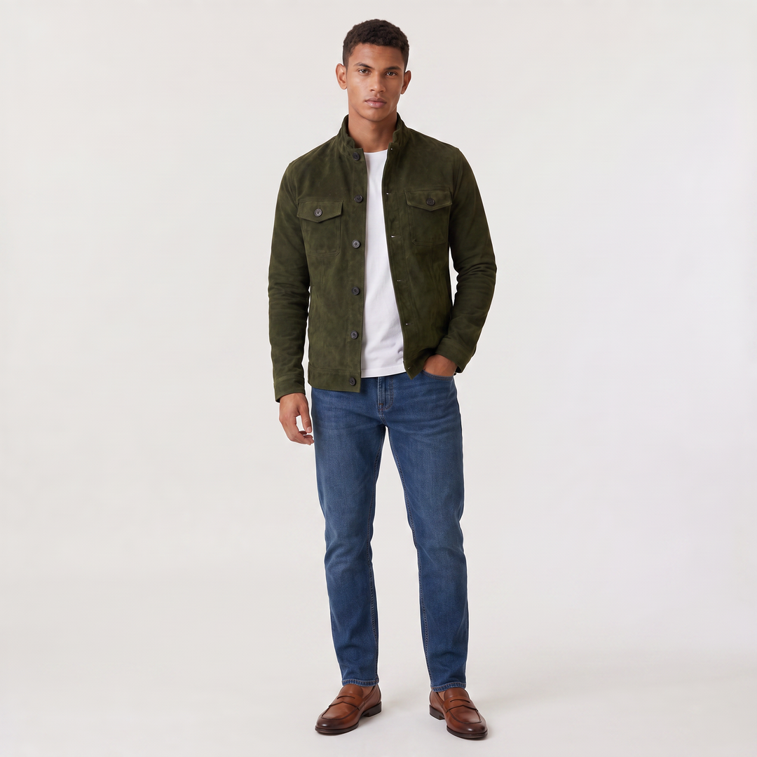 Men's Classic Suede-Look Button-Up Trucker Jacket