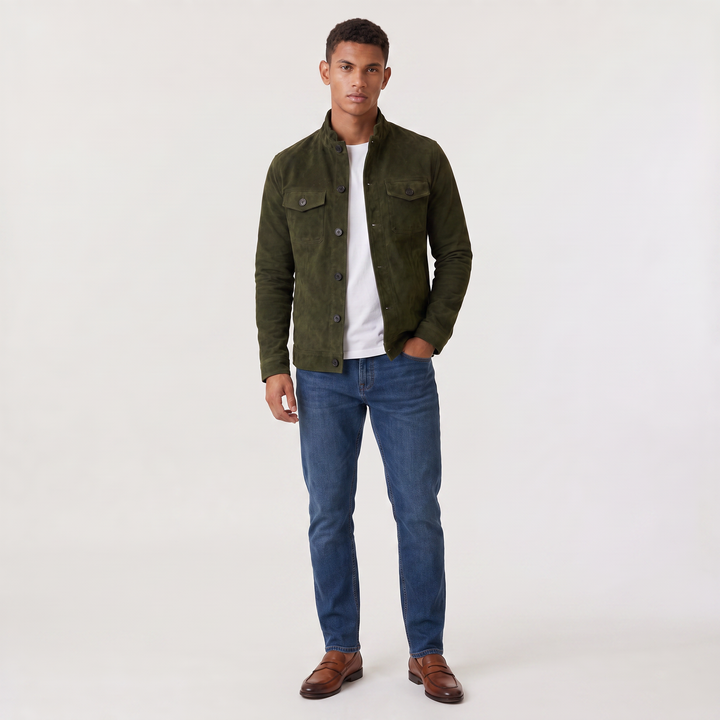 Men's Classic Suede-Look Button-Up Trucker Jacket