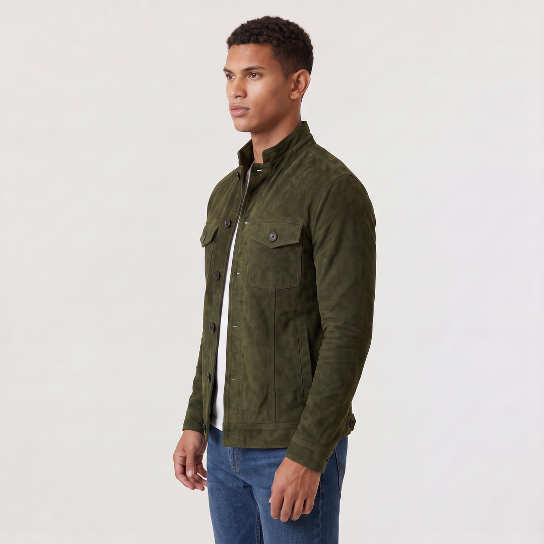 Men's Classic Suede-Look Button-Up Trucker Jacket