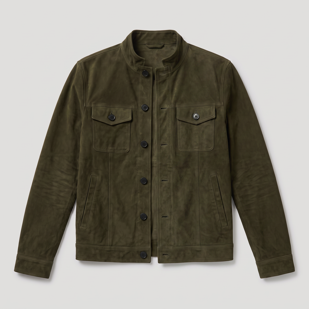 Men's Classic Suede-Look Button-Up Trucker Jacket