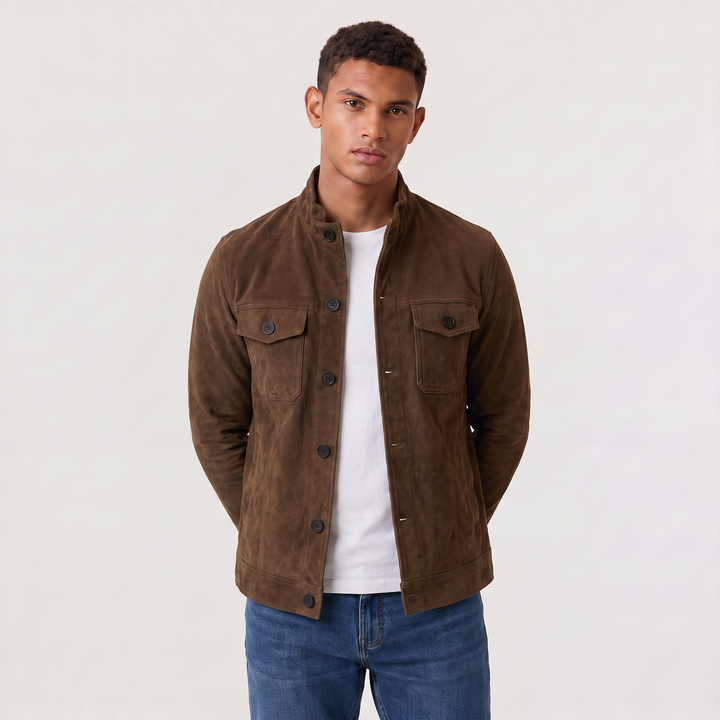 Men's Classic Suede-Look Button-Up Trucker Jacket