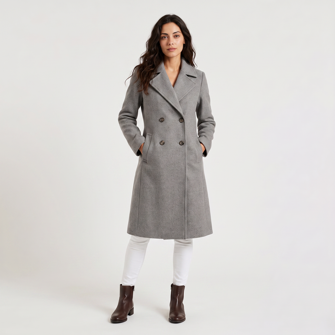 Women's Classic Wool Blend Double-Breasted Long Coat