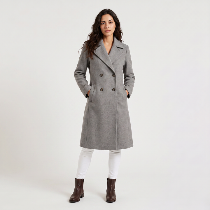 Women's Classic Wool Blend Double-Breasted Long Coat