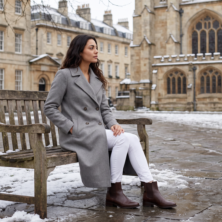 Women's Classic Wool Blend Double-Breasted Long Coat