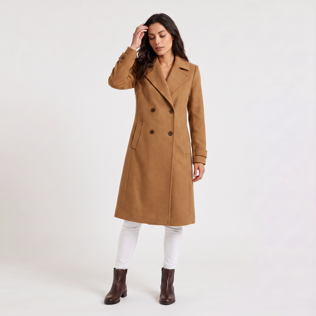 Women's Classic Wool Blend Double-Breasted Long Coat