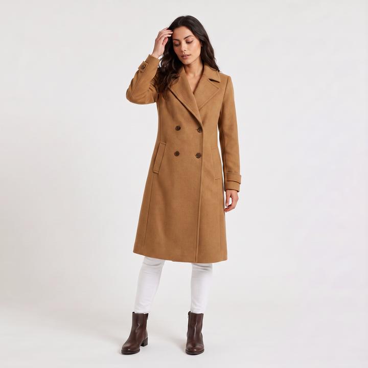 Women's Classic Wool Blend Double-Breasted Long Coat