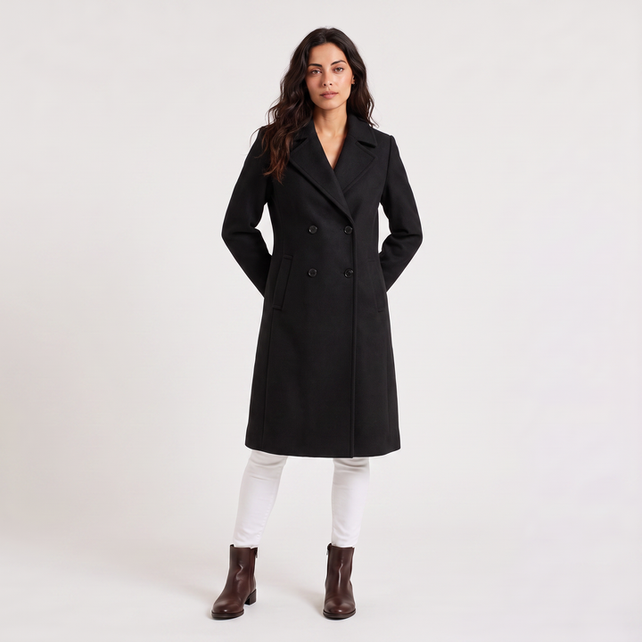 Women's Classic Wool Blend Double-Breasted Long Coat
