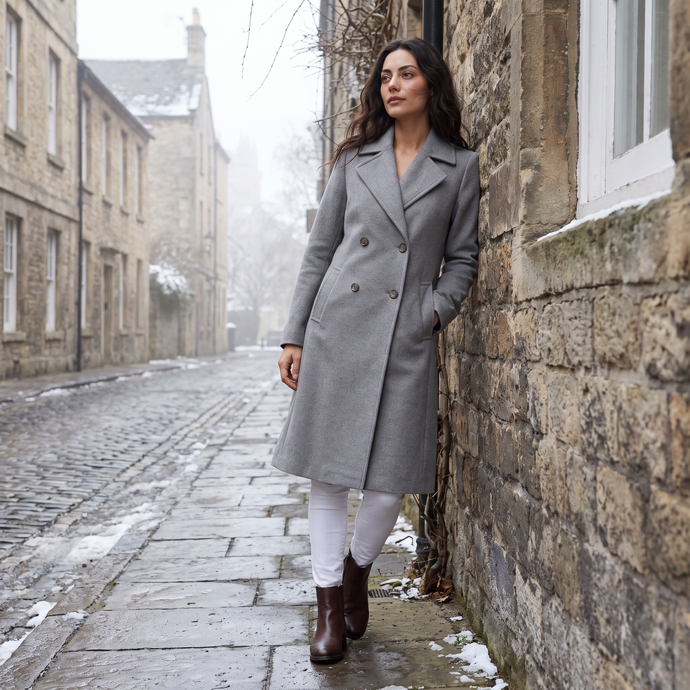 Women's Classic Wool Blend Double-Breasted Long Coat
