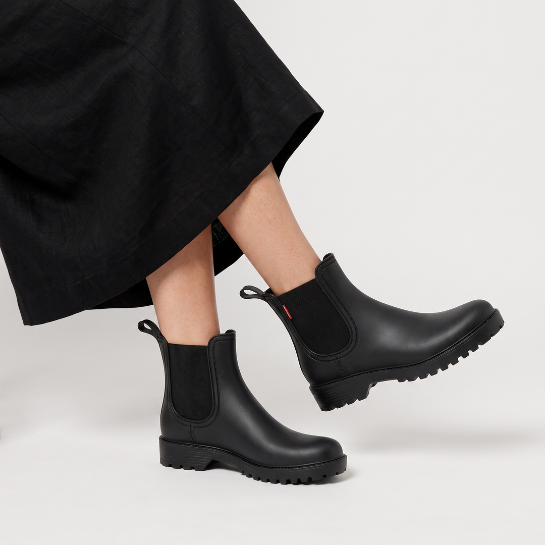 Women's Waterproof Leather Chelsea Rain Boots with Lugged Sole