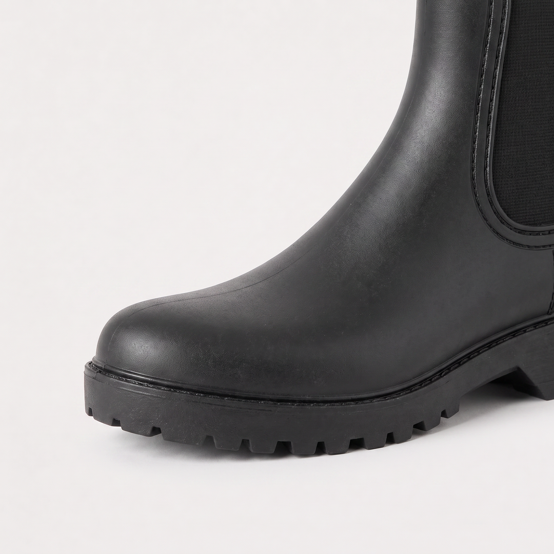 Women's Waterproof Leather Chelsea Rain Boots with Lugged Sole