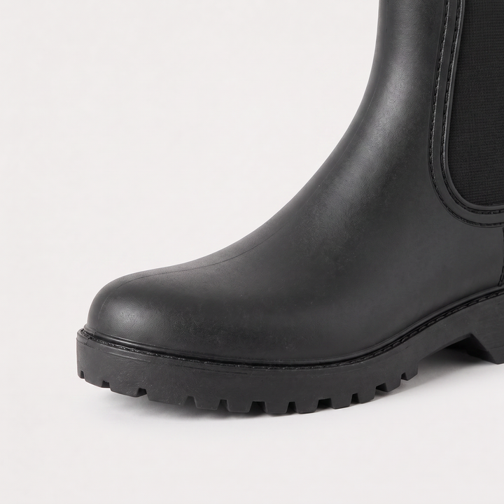 Women's Waterproof Leather Chelsea Rain Boots with Lugged Sole