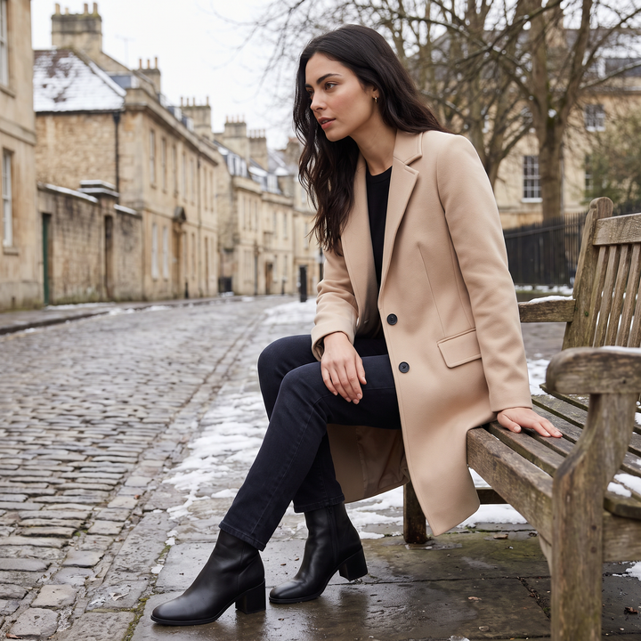 Women's Classic Wool Blend Long Single-Breasted Coat