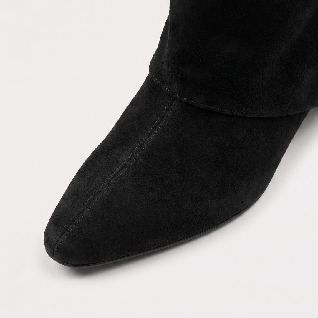 Women's Stylish Leather Pointed-Toe Knee-High Block Heel Boots