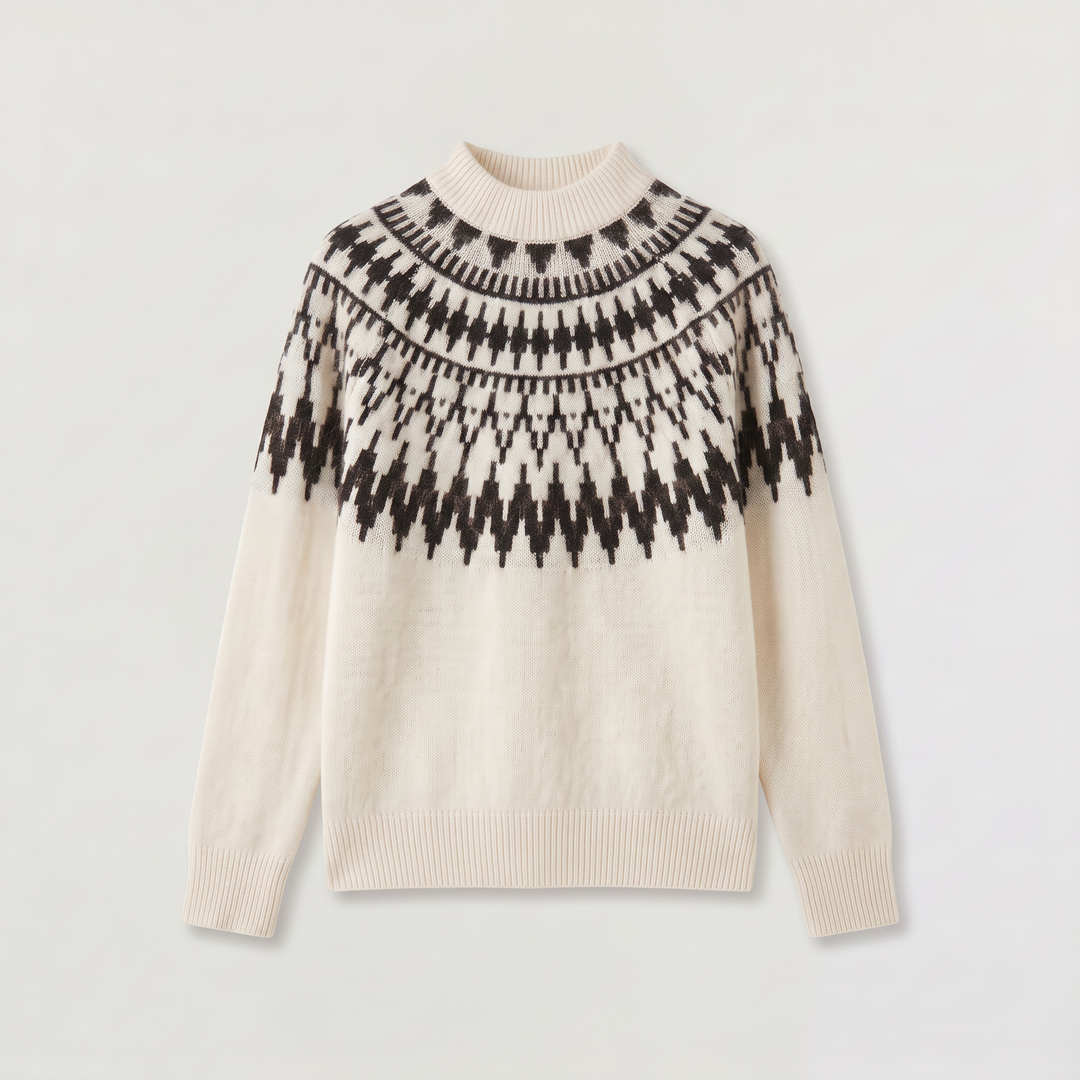 Women's Classic Wool Blend Half-Neck Jumper with Nordic Pattern