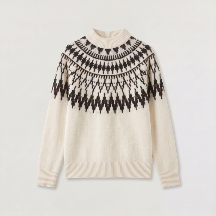Women's Classic Wool Blend Half-Neck Jumper with Nordic Pattern