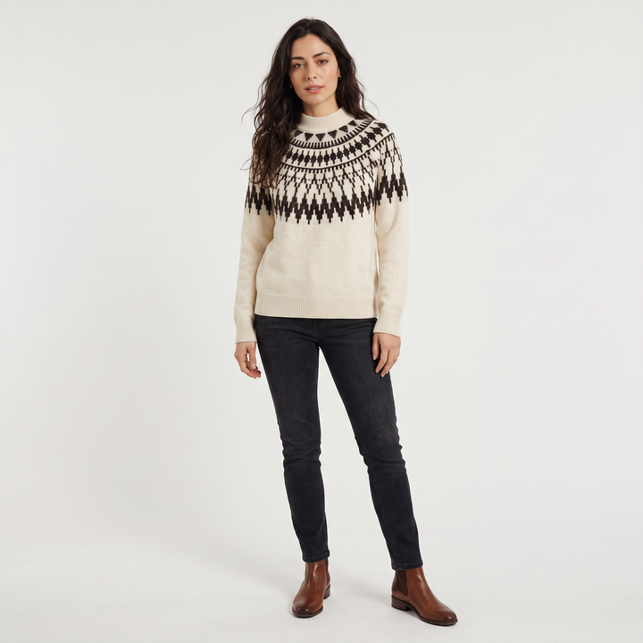 Women's Classic Wool Blend Half-Neck Jumper with Nordic Pattern