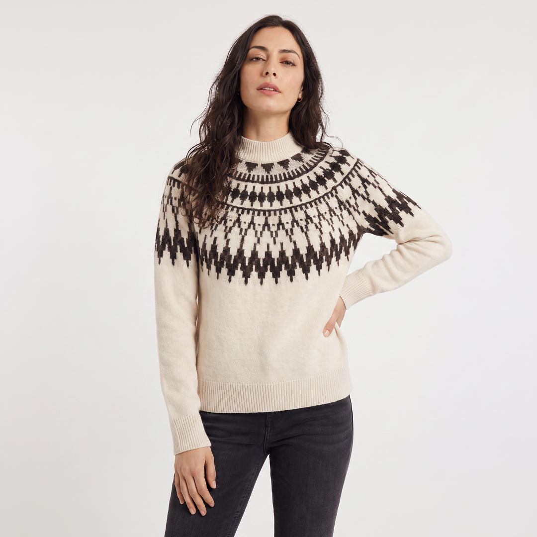 Women's Classic Wool Blend Half-Neck Jumper with Nordic Pattern