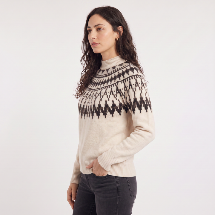 Women's Classic Wool Blend Half-Neck Jumper with Nordic Pattern